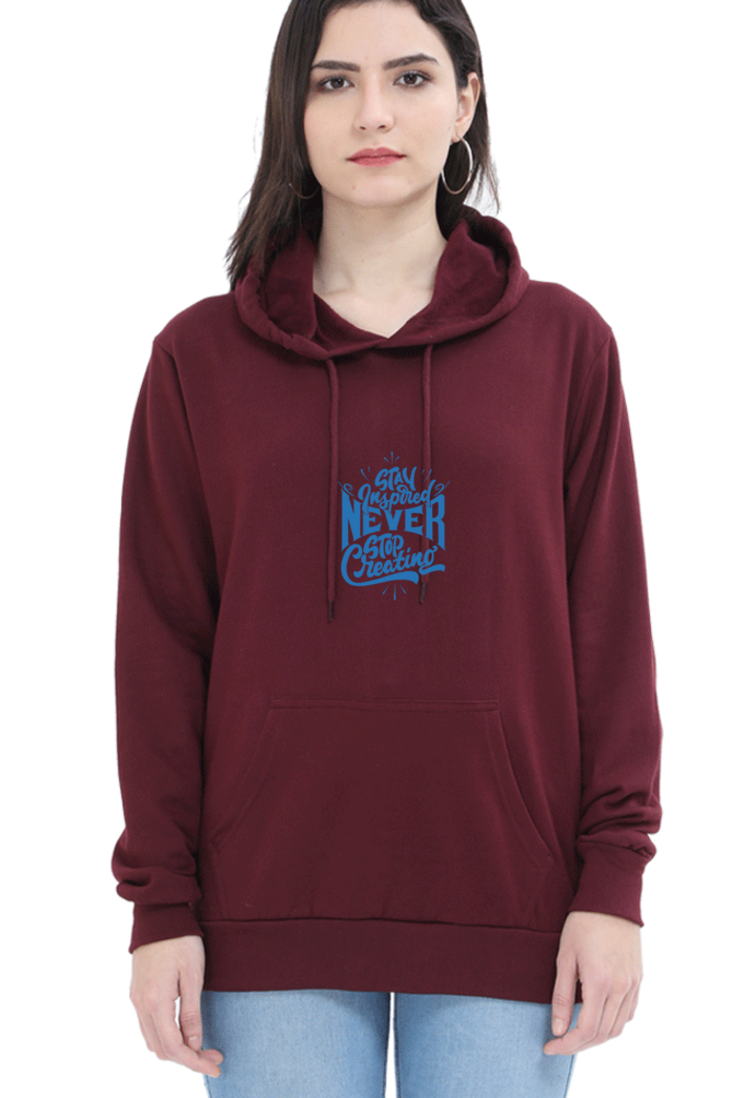 hoodies for women's never stop creating printed hoodies for women