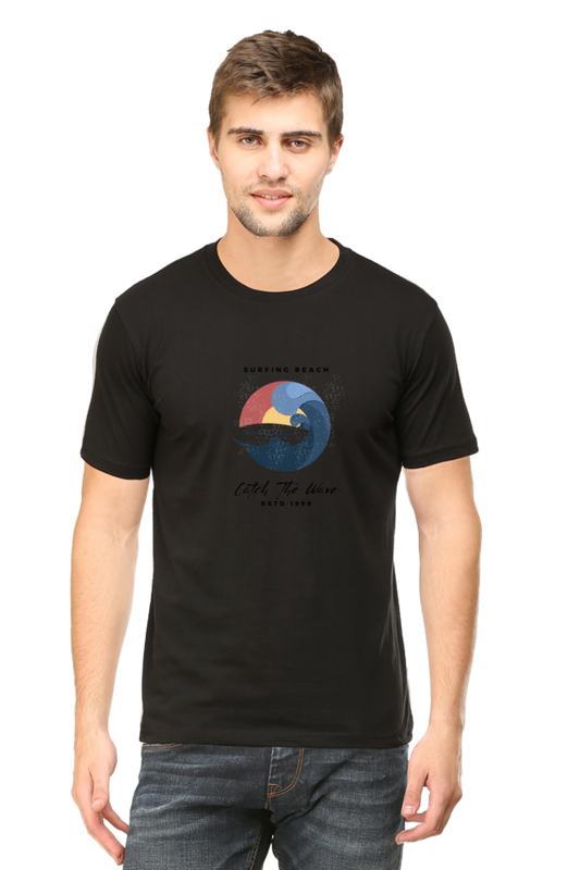 Printed T Shirts for Men surfing beach Printed t-Shirts Black