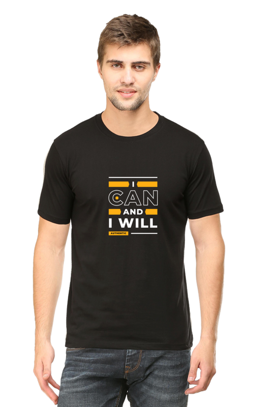 Printed T Shirts for Men i can and i will Printed t-Shirts Black