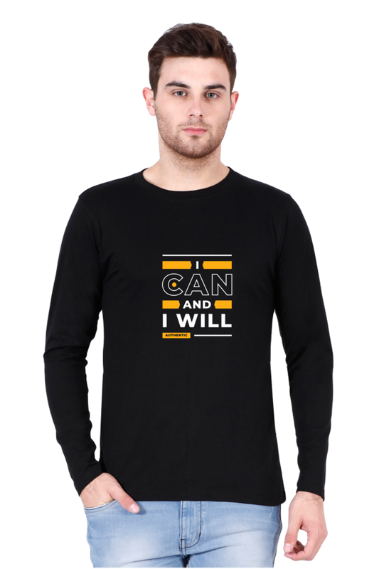 Printed Full Sleeve T Shirts i can and i will Full Sleeve Plain T Shirts