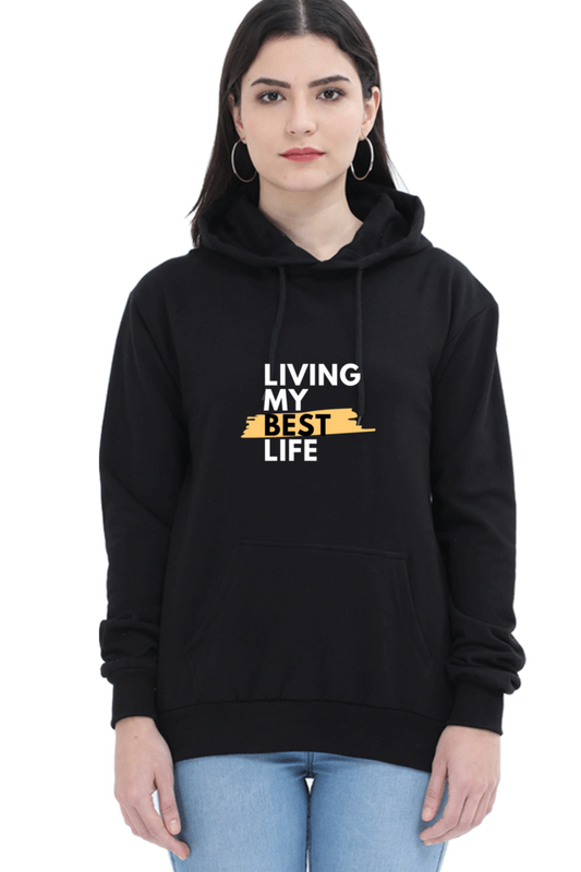 hoodies for women's living my best life printed hoodie