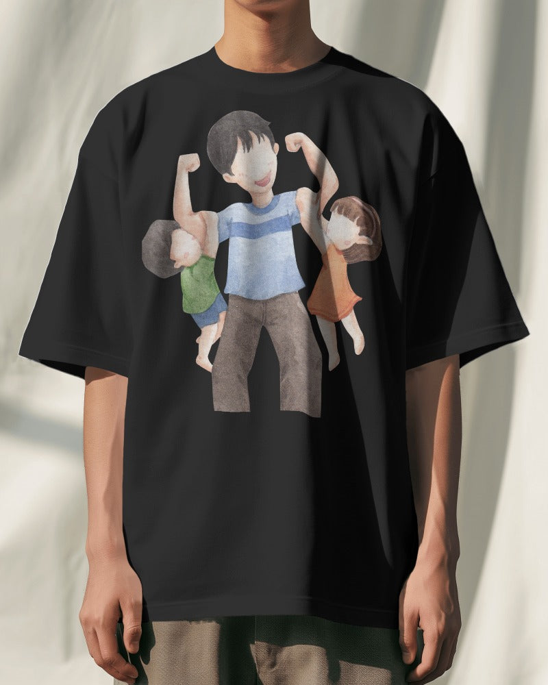 Oversized T Shirts dad daughter and son Oversized T Shirt In Black