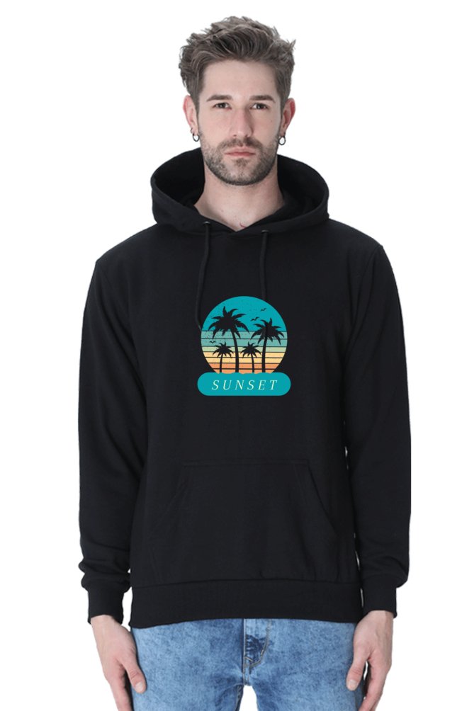 Hoodies Essential Blue Sunset Hoodies With Print On Black