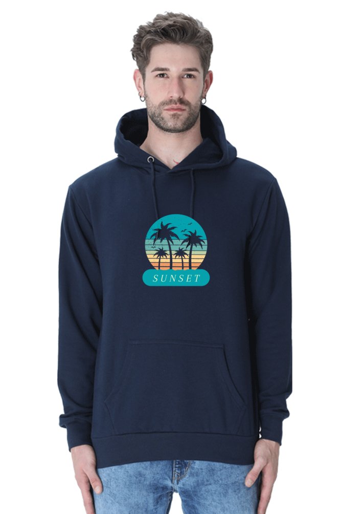 Hoodies Essential Blue Sunset Hoodies With Print On Black