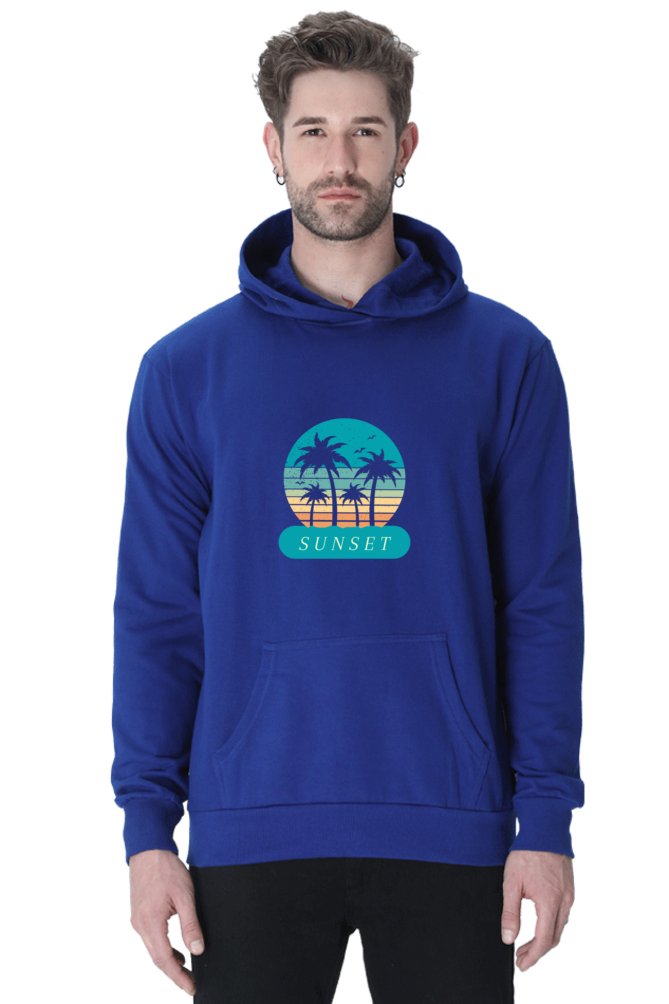 Hoodies Essential Blue Sunset Hoodies With Print On Black