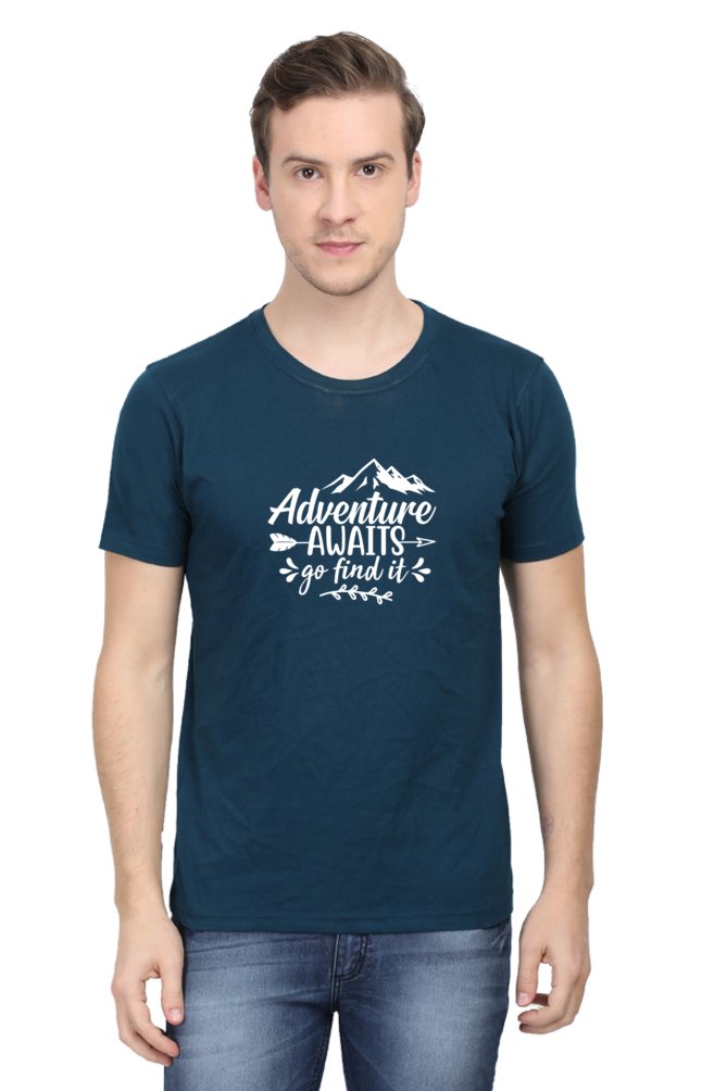 Printed T Shirts for Men Adventure Awaits Printed T shirts With Quotes