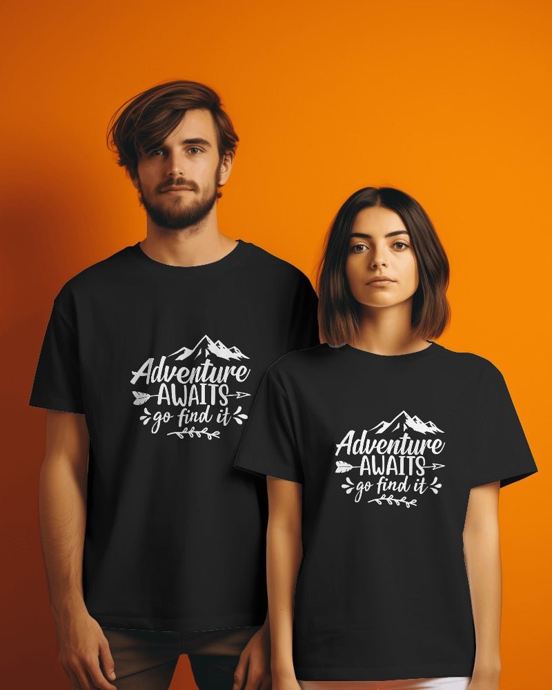 Printed T Shirts for Men Adventure Awaits Printed T shirts With Quotes