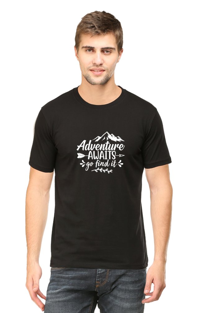 Printed T Shirts for Men Adventure Awaits Printed T shirts With Quotes