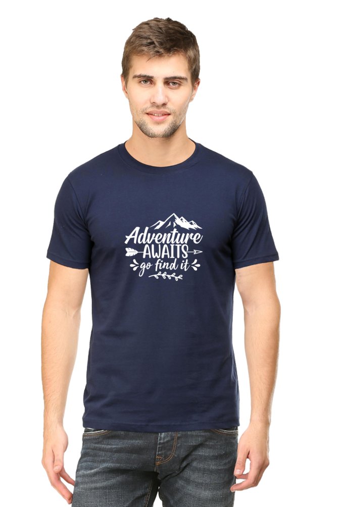 Printed T Shirts for Men Adventure Awaits Printed T shirts With Quotes