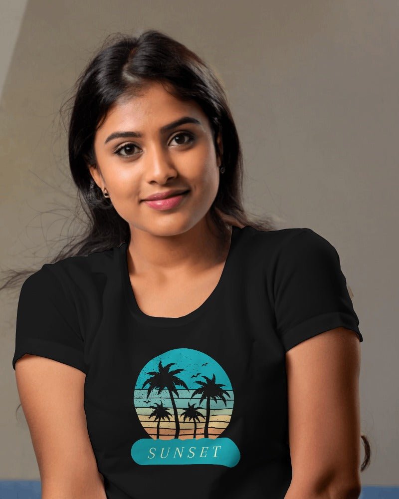 Printed t shirts For Women Blue Sunset Printed t shirts White-The Sanctum-The Sanctum