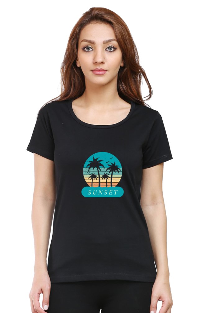 Printed t shirts For Women Blue Sunset Printed t shirts White-The Sanctum-The Sanctum