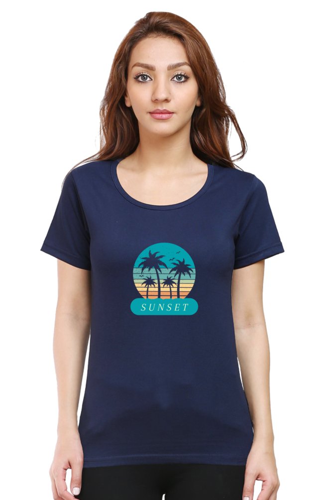 Printed t shirts For Women Blue Sunset Printed t shirts White-The Sanctum-The Sanctum