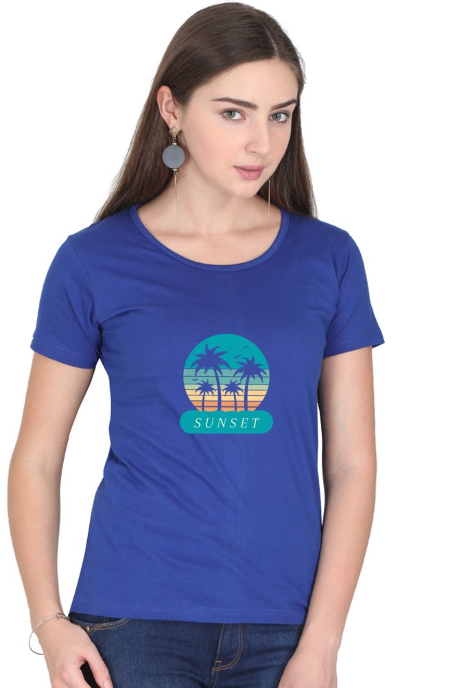 Printed t shirts For Women Blue Sunset Printed t shirts White-The Sanctum-The Sanctum