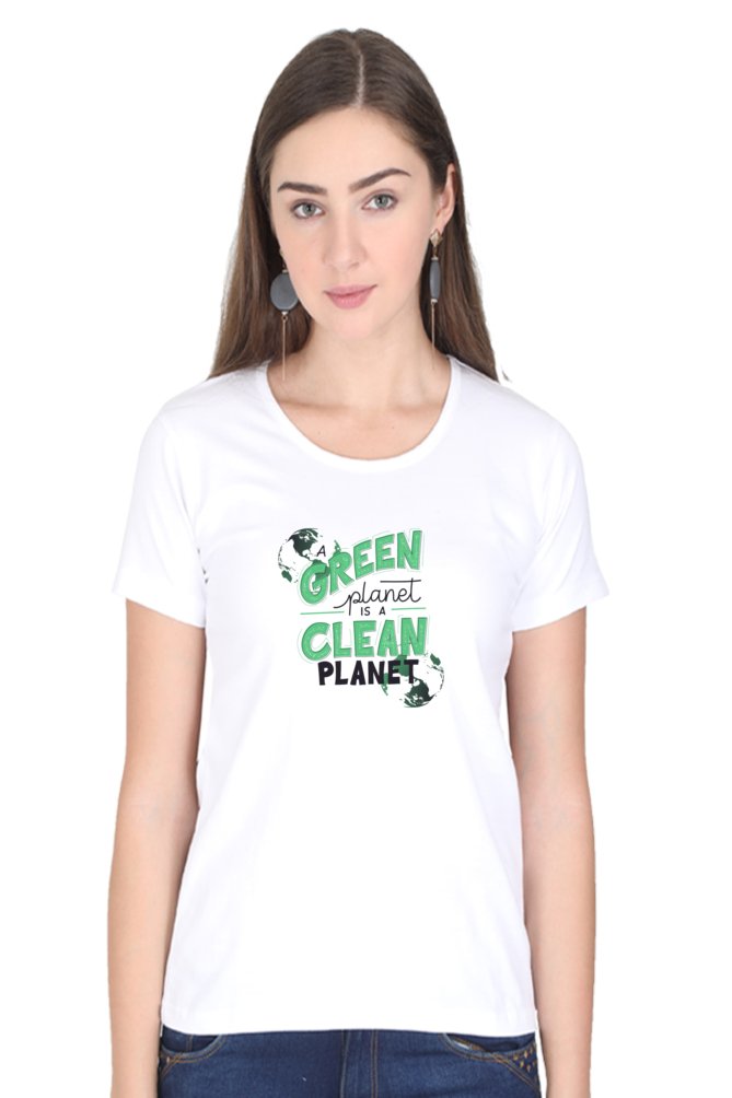 Printed T Shirts For Women Green Planet Clean Planet Print to t shirt-The Sanctum-The Sanctum