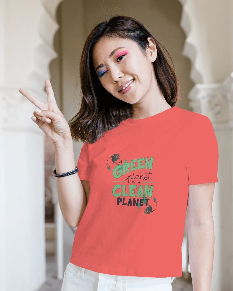 Printed T Shirts For Women Green Planet Clean Planet Print to t shirt-The Sanctum-The Sanctum