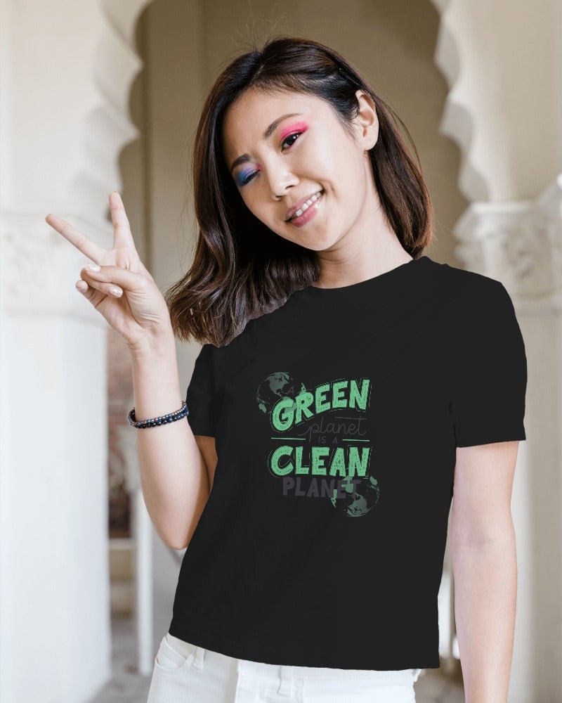 Printed T Shirts For Women Green Planet Clean Planet Print to t shirt-The Sanctum-The Sanctum