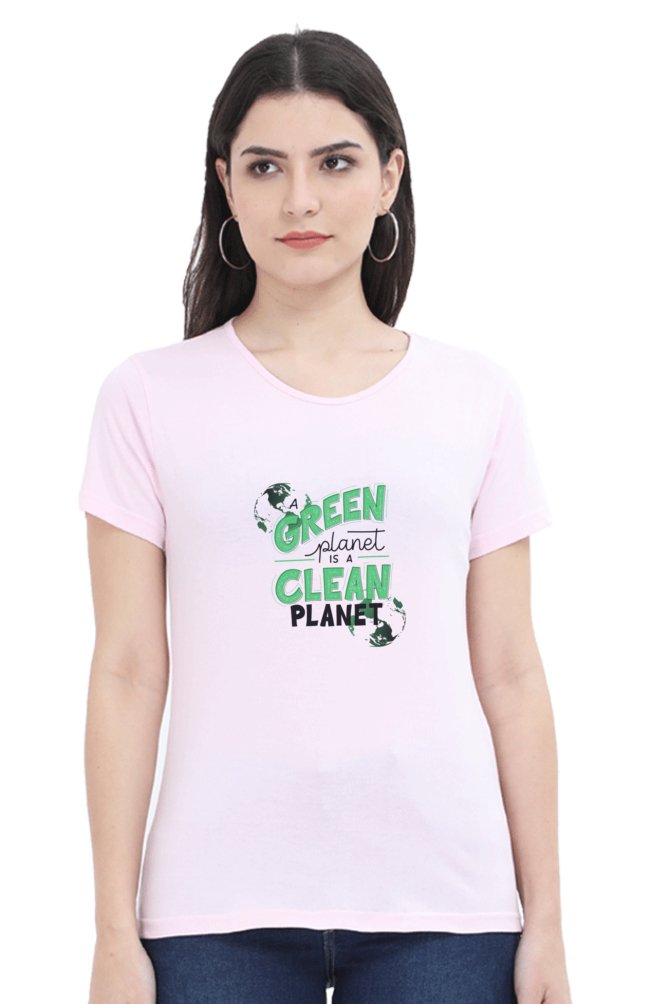 Printed T Shirts For Women Green Planet Clean Planet Print to t shirt-The Sanctum-The Sanctum