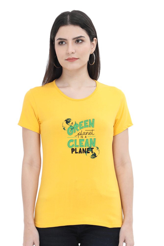 Printed T Shirts For Women Green Planet Clean Planet Print to t shirt-The Sanctum-The Sanctum