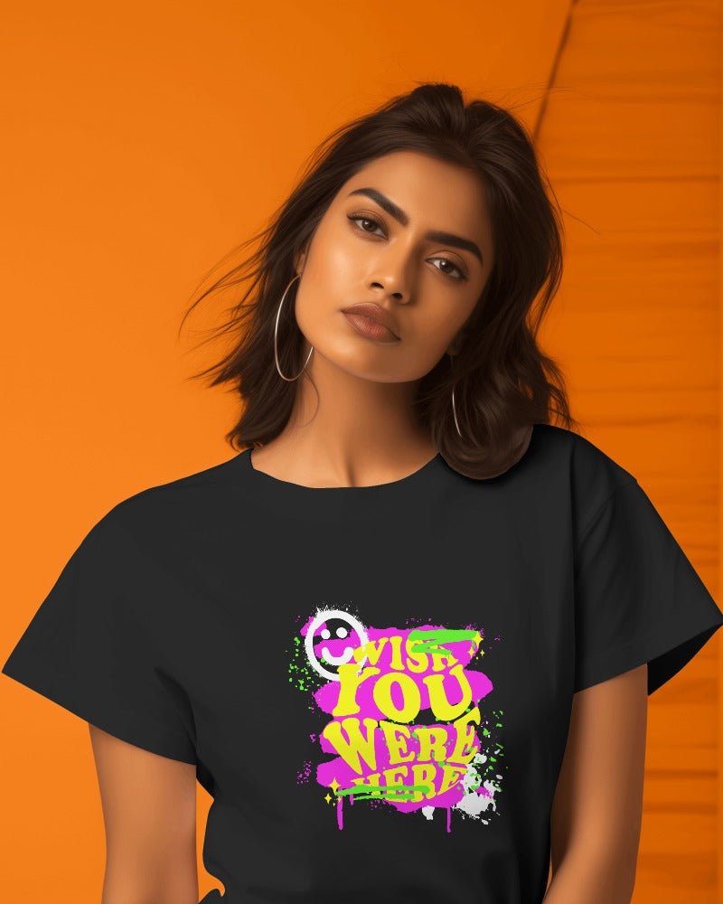 Printed T Shirts For Women Wish You Were Here Printed T Shirts Womens-The Sanctum-The Sanctum