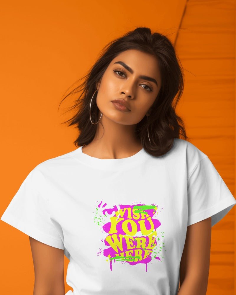 Printed T Shirts For Women Wish You Were Here Printed T Shirts Womens-The Sanctum-The Sanctum