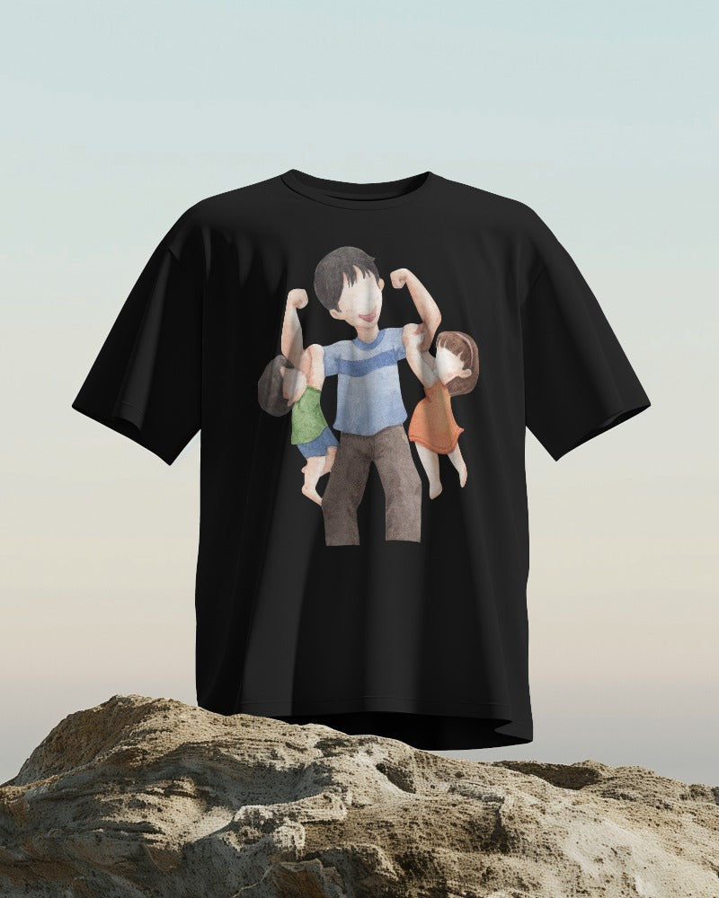 Print To t Shirt dad daughter and son Printed t-Shirts Black